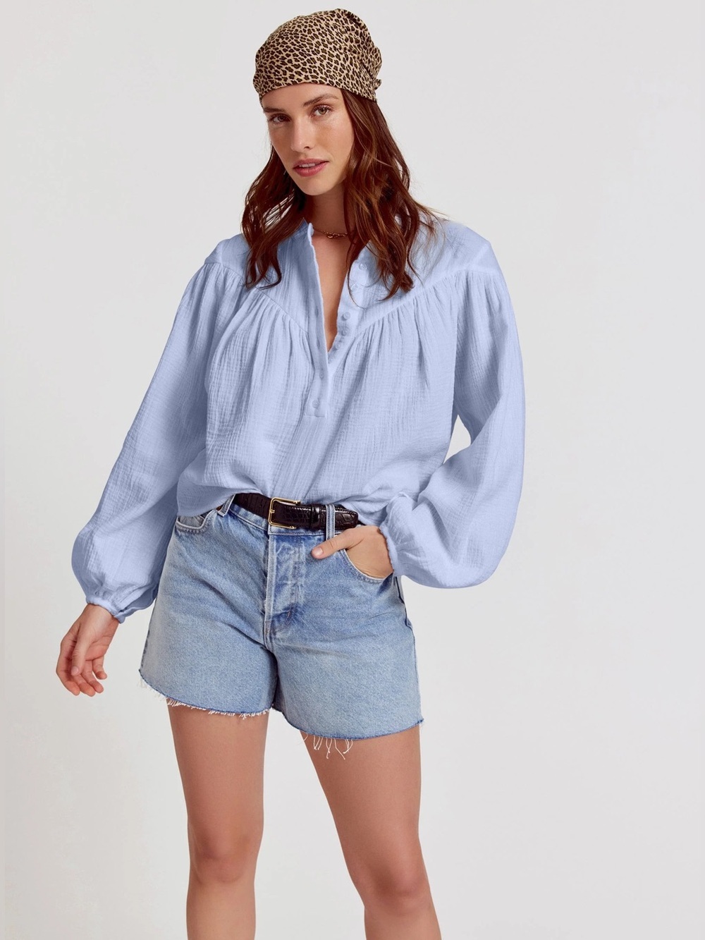The Shirt Rochelle Behrens Cotton Gauze Blouse The Logan Shirt Top NWT Preppy L